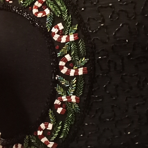 80's Laurence Kazar Beaded Silk Xmas Top - Picture 2 of 6